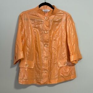 TanJay Petites Shimmering Linen Blend Jacket Blazer Size 14P Tangerine
